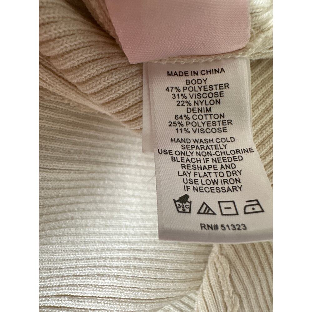 CeCe Sweater Dress Denim Collar Placket Sleeveless Rib Knit Midi Off White L - Picture 6 of 7